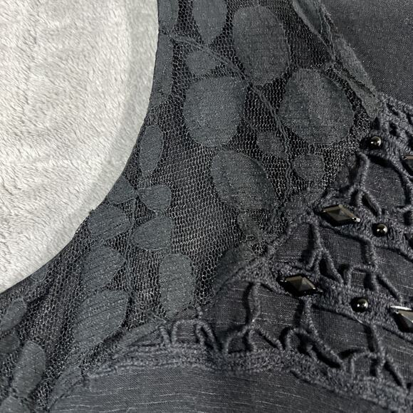 Midnight Velvet Tank Top Large Black Beaded Lace Trim Whimsigoth Fairycore Boho - Picture 3 of 8